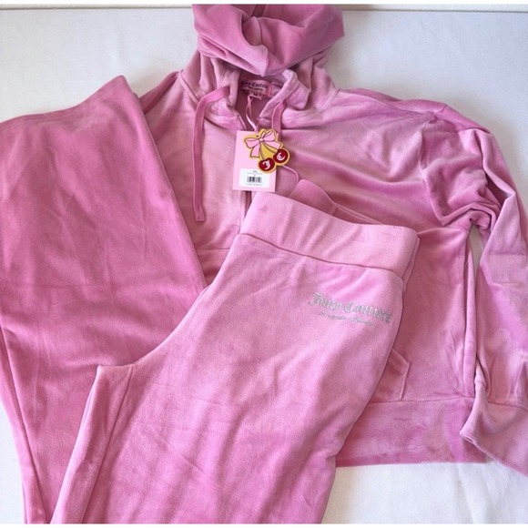 Juicy Couture Pants - Juicy Couture Pink Velour Tracksuit Hoodie & Pant Set Y2K Glitter Logo New large